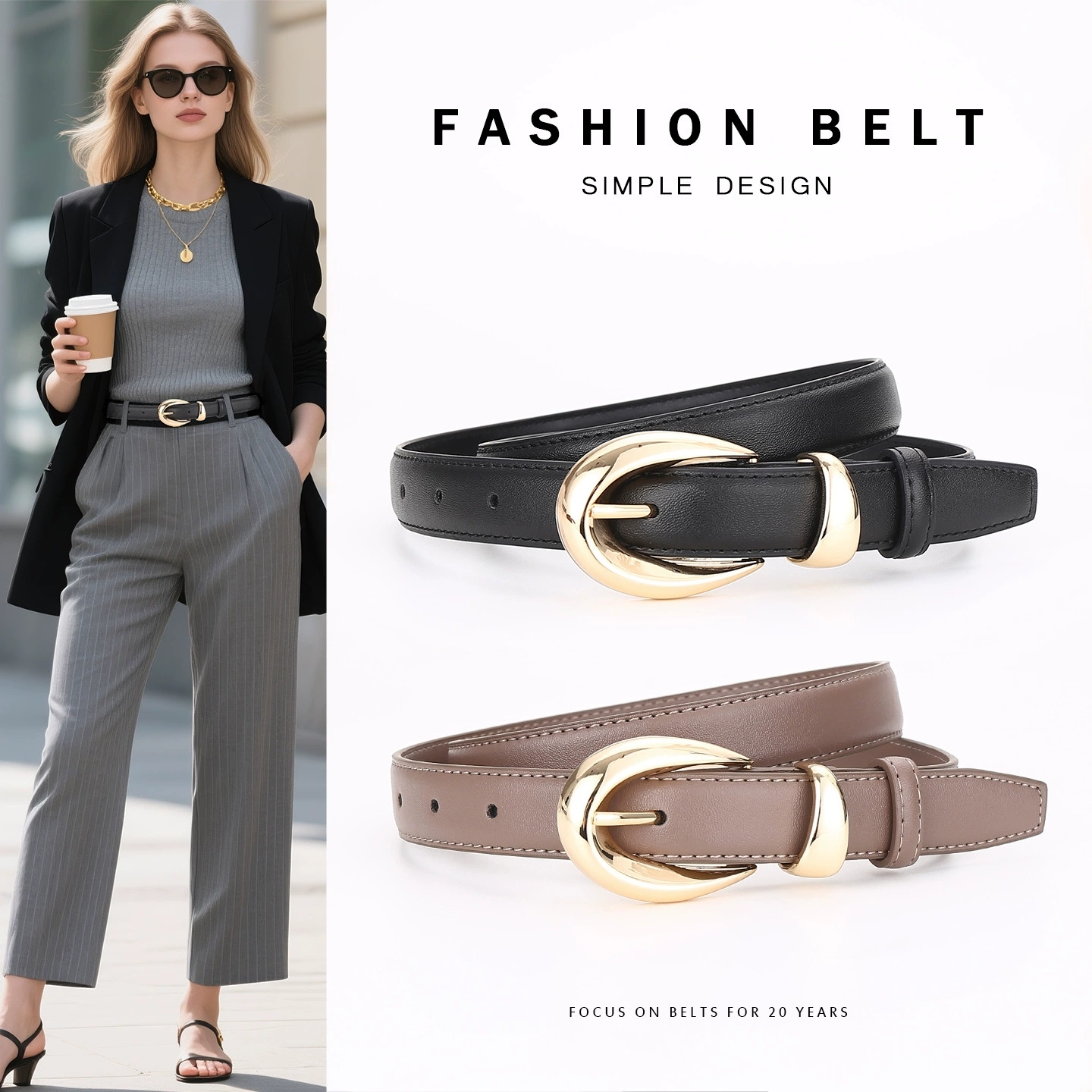 Off White Belt - Women's Genuine Leather Belt, Versatile Decorative